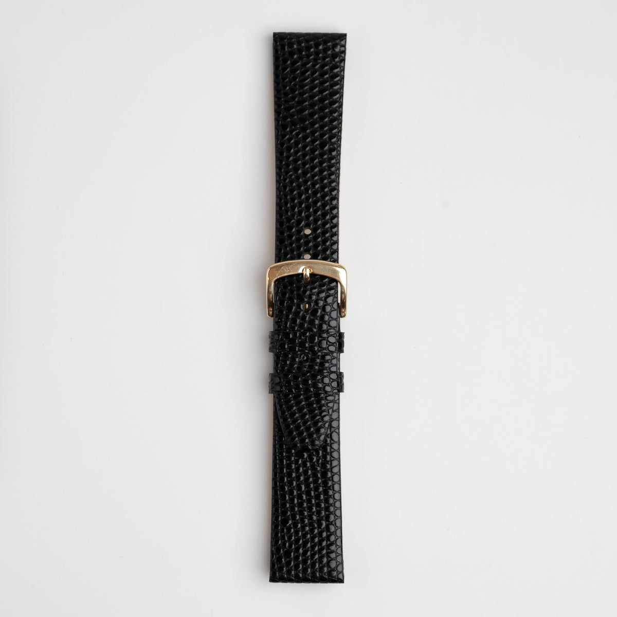 Black Mayfair Lizard watch strap, buckled, front view