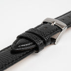 Autentico Lizard Black Watch Strap, close-up of the buckle and keepers