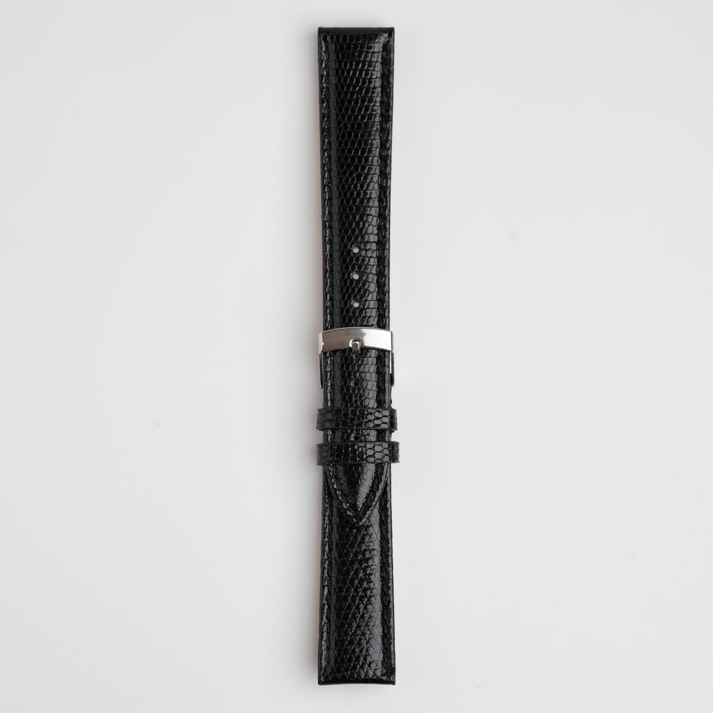 Autentico Lizard Black Watch Strap, buckled up, front view