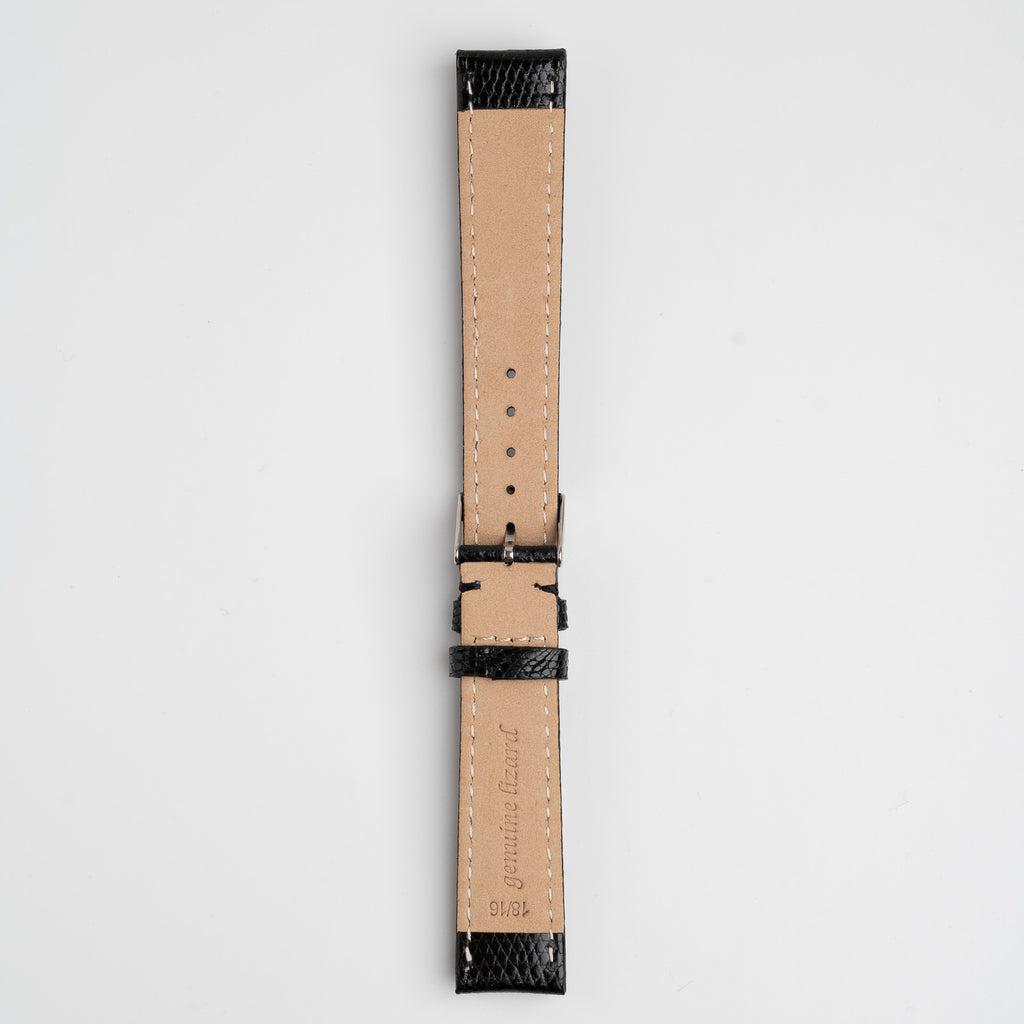 Autentico Lizard Black Watch Strap, underside showing the lining