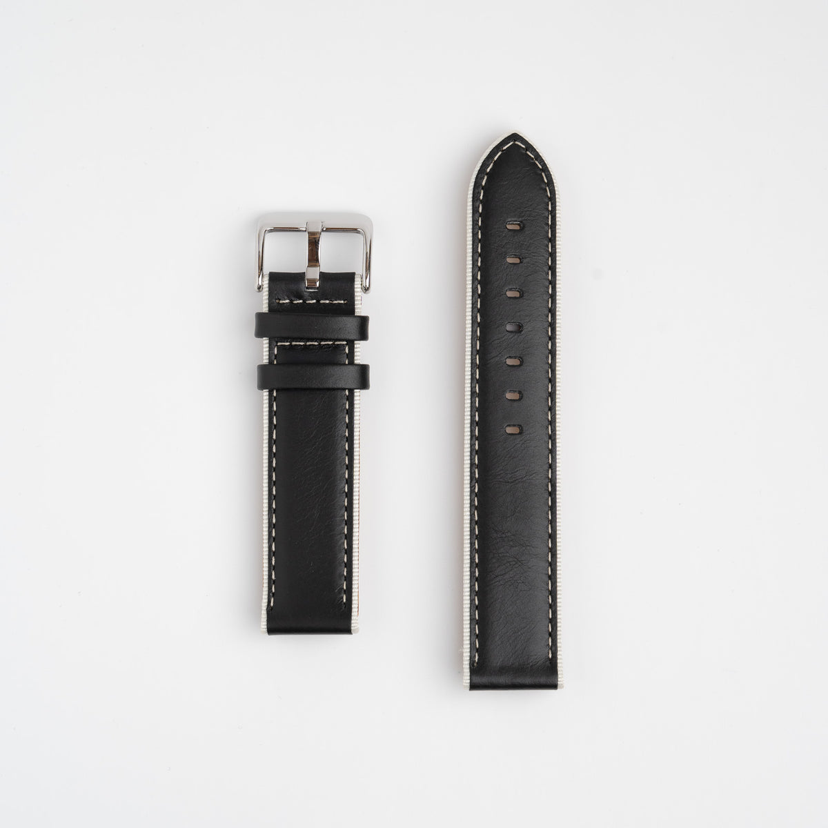 Black Mayfair Nylon Edge watch strap, laid flat with its buckle