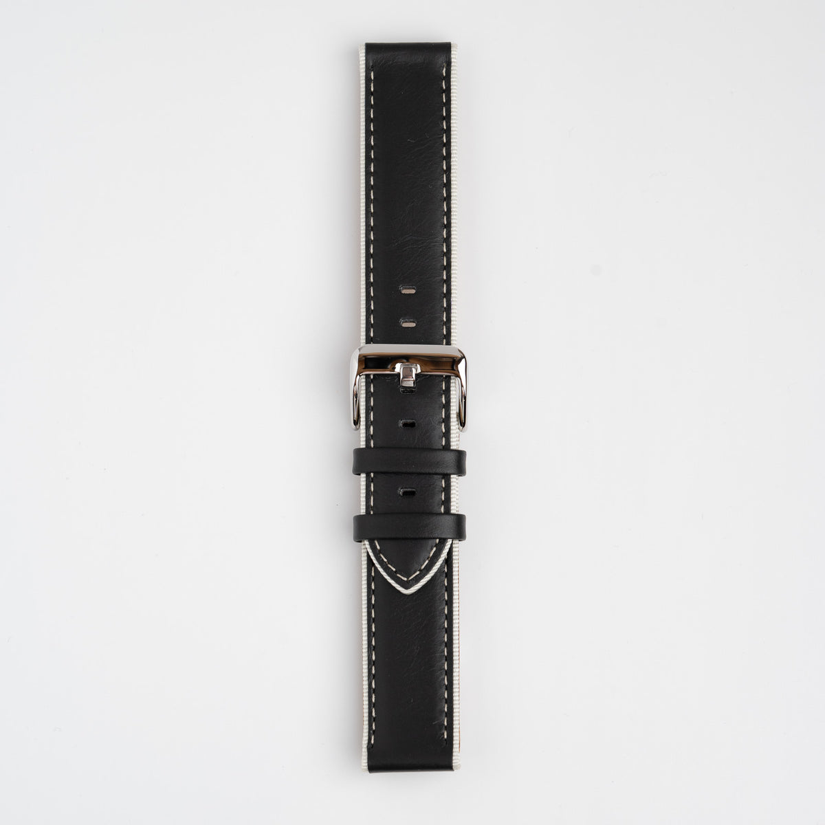 Black Mayfair Nylon Edge watch strap, buckled, front view