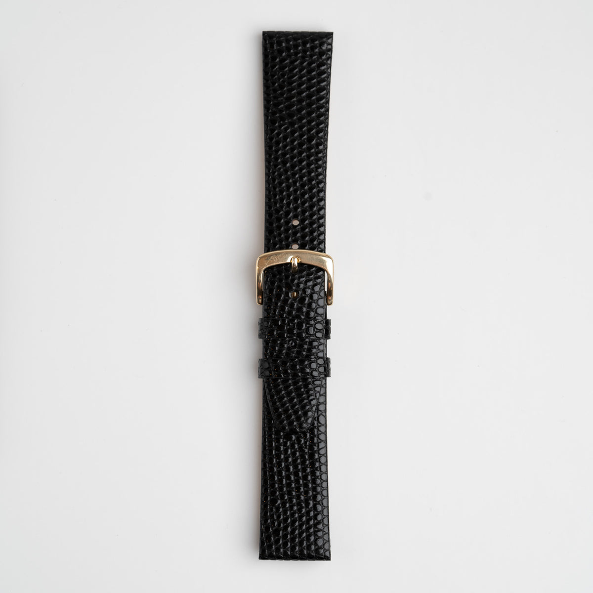Black Mayfair Lizard XL watch strap, buckled, front view