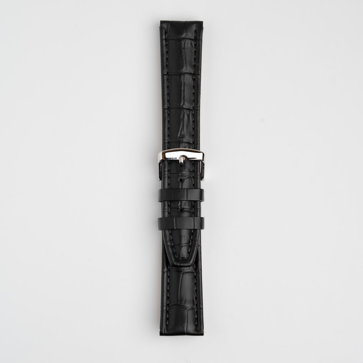 Black Mayfair Contour watch strap, buckled, front view