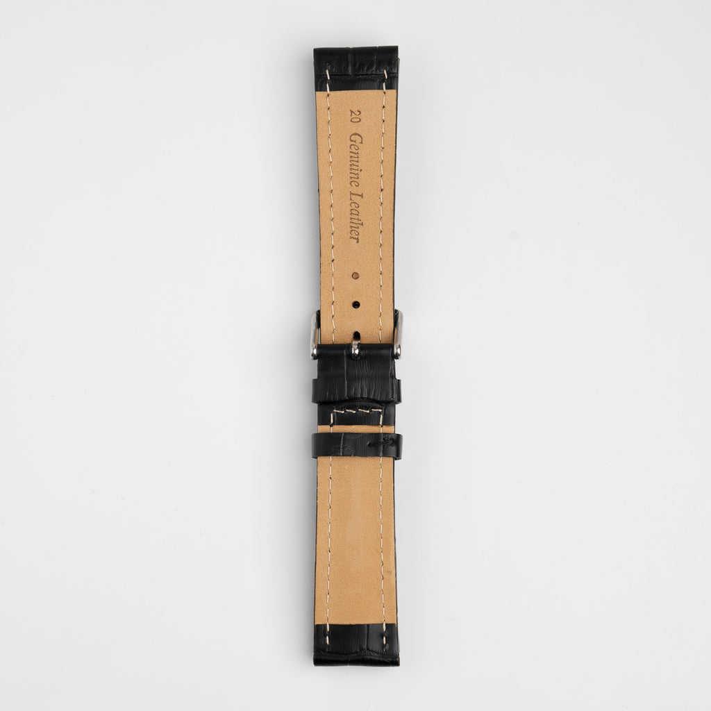 Black Mayfair Contour watch strap, buckled, back view