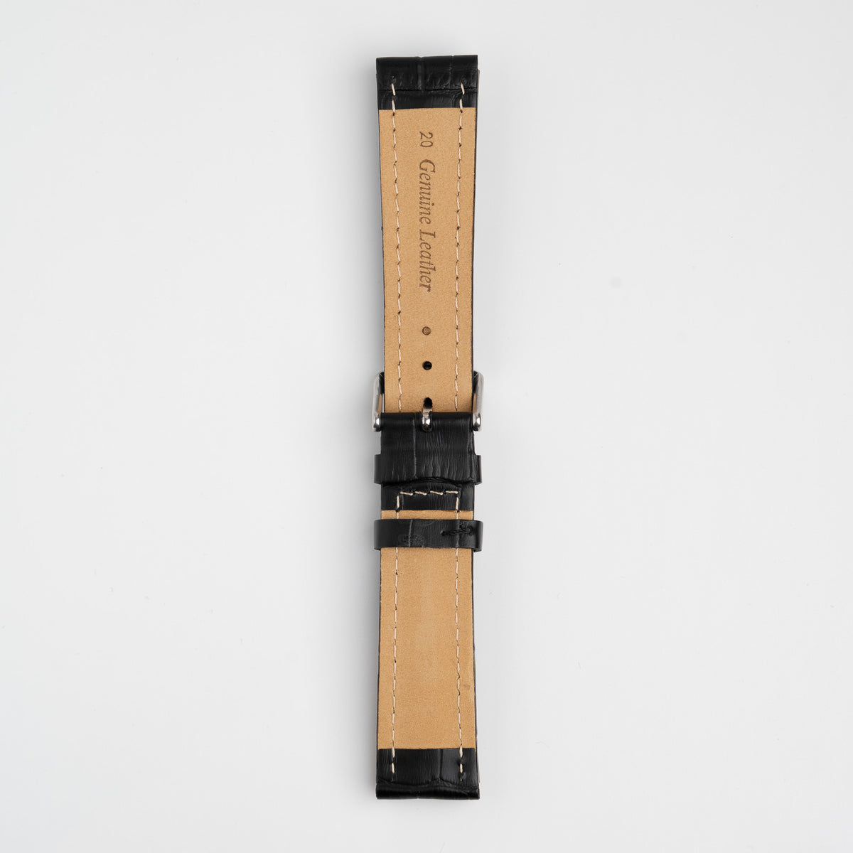 Black Mayfair Contour watch strap, buckled, back view