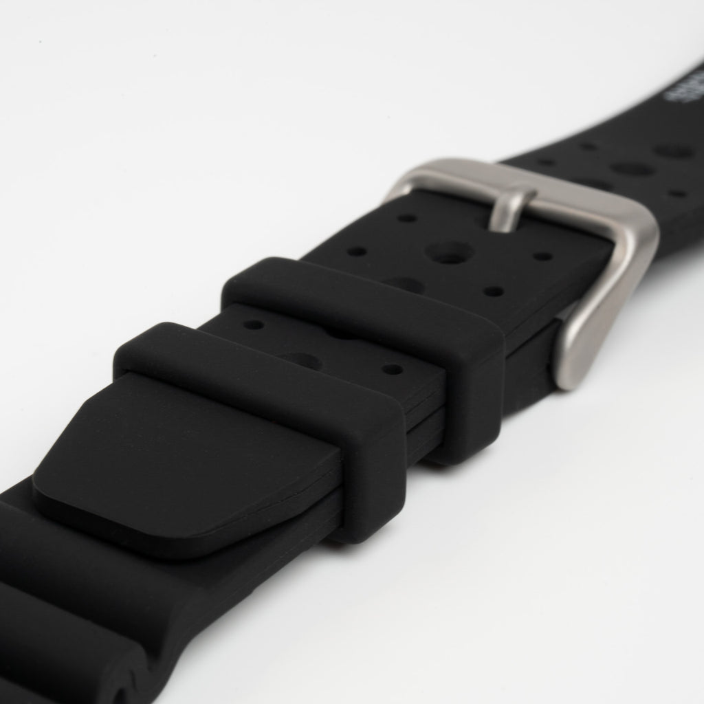 Submerge ND Limits Black Watch Strap, close-up of the buckle and keepers