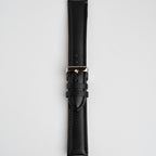 Padded Calf XL Black Watch Strap, buckled up, front view