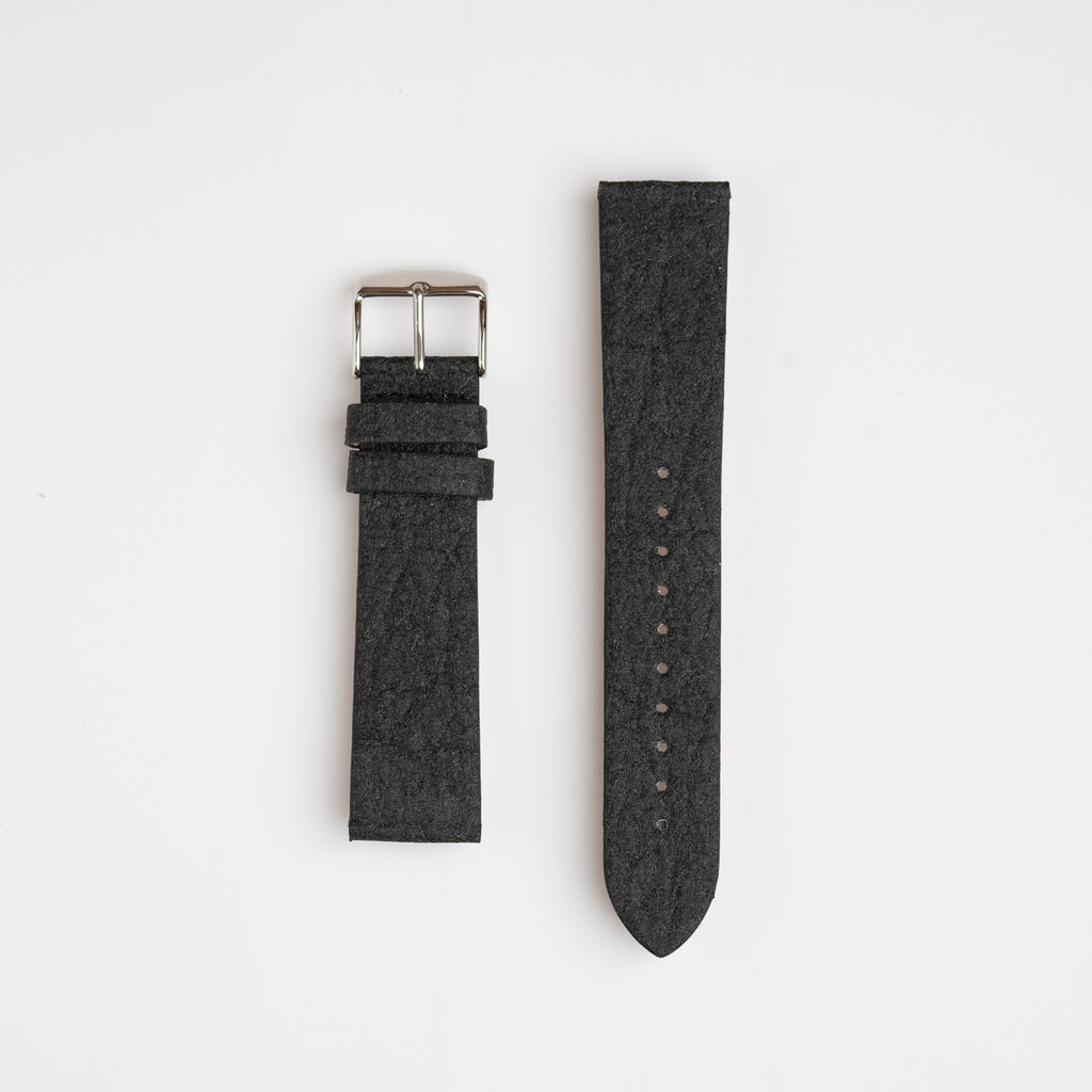 Pineapple Leaf Black Watch Strap, both pieces laid flat