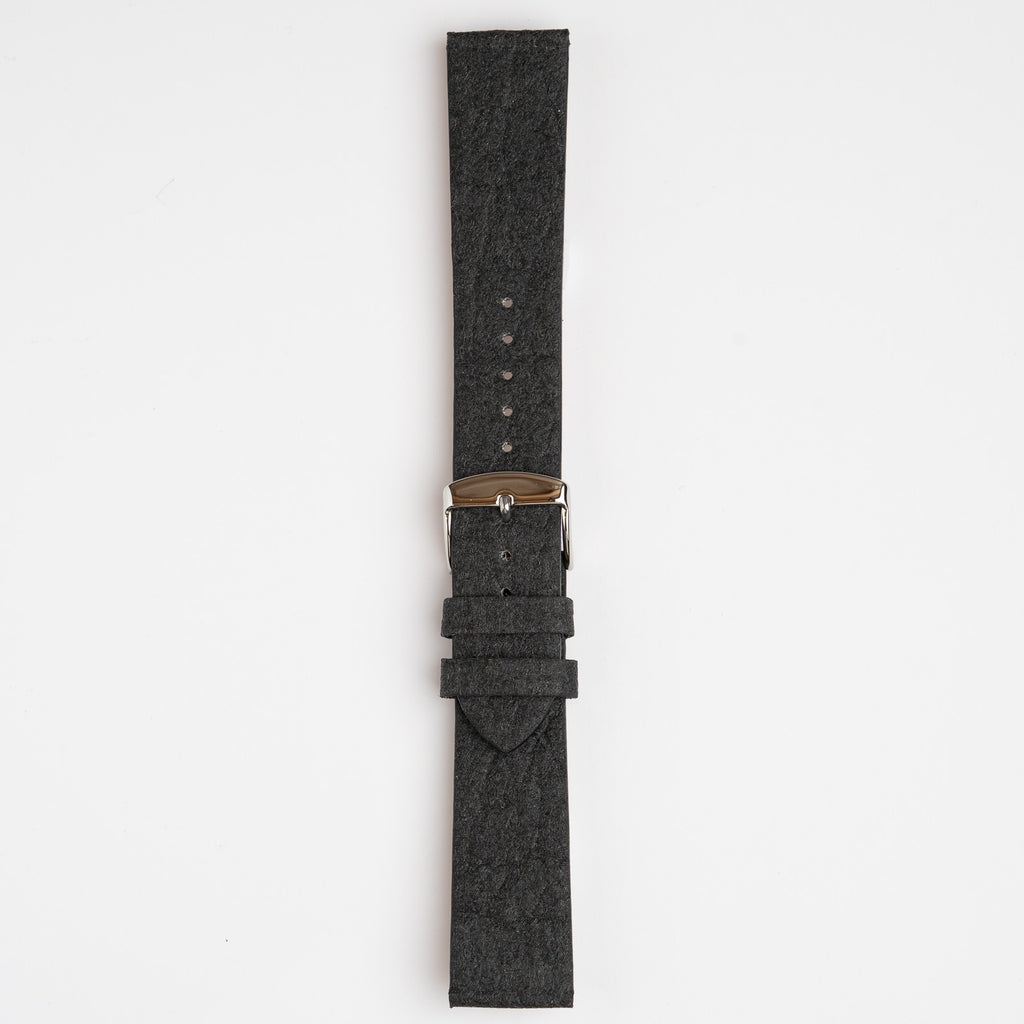 Pineapple Leaf Black Watch Strap, buckled up, front view