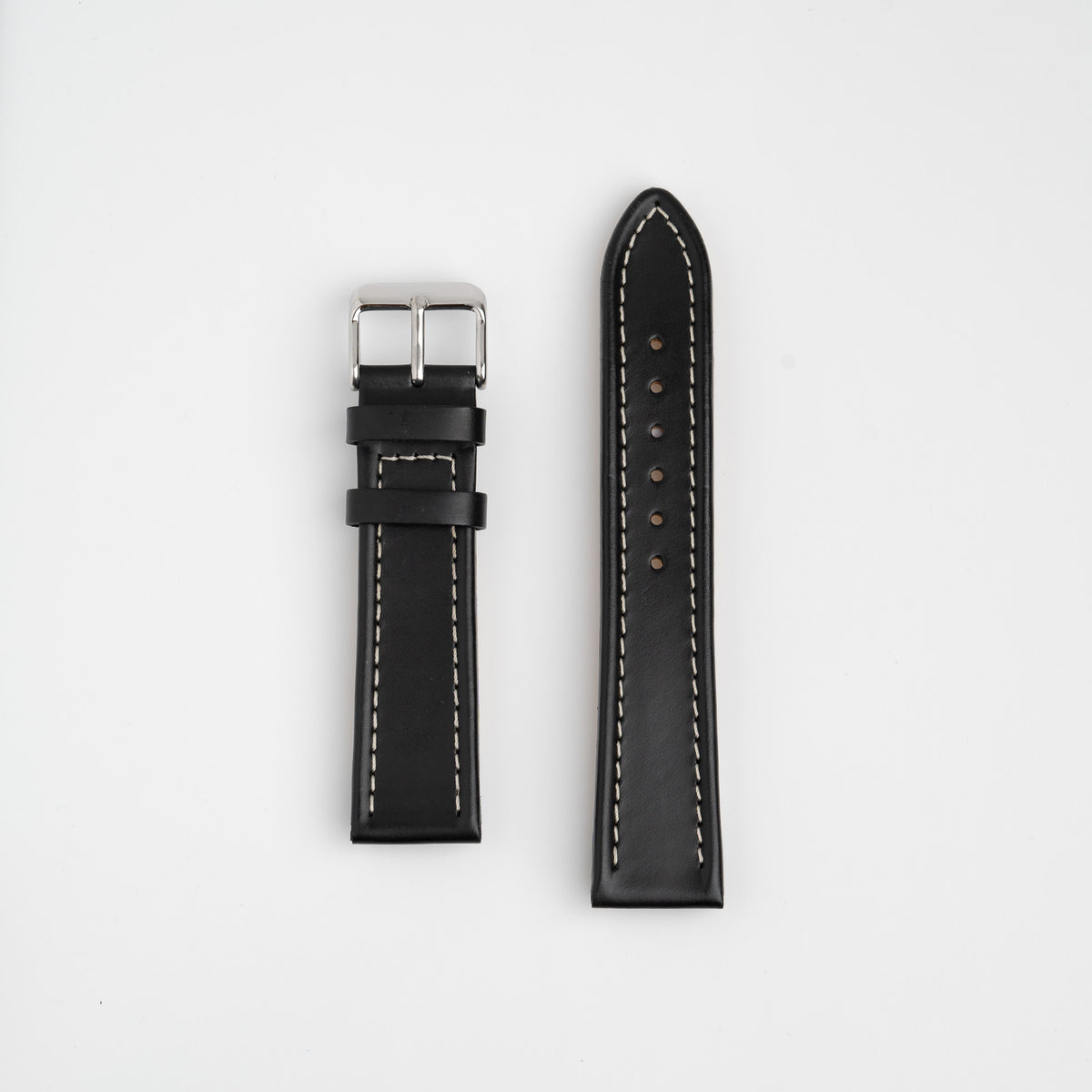 Raised Edge Oil Leather Black Watch Strap
