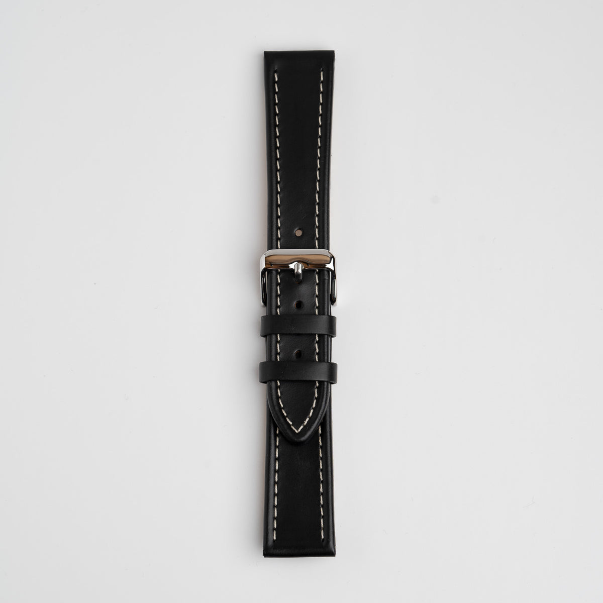 Raised Edge Oil Leather Black Watch Strap
