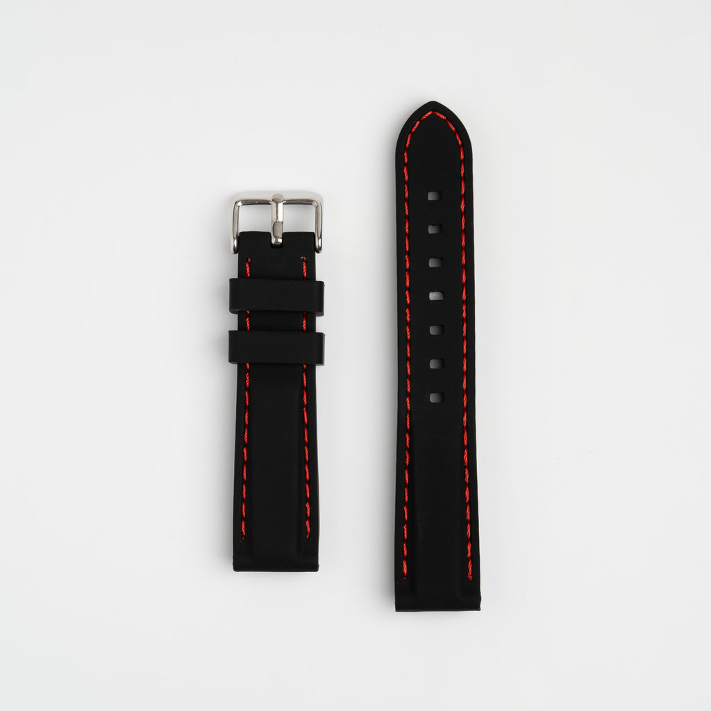 Submerge Extent Black & Red Watch Strap, both pieces laid flat