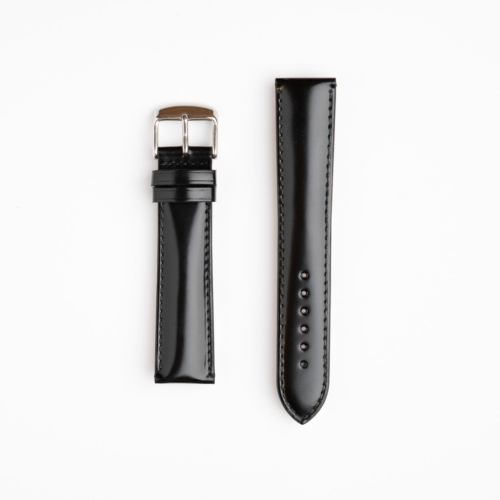 Henley Superior Gloss Black Watch Strap, both pieces laid flat
