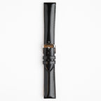 Henley Superior Gloss Black Watch Strap, buckled up, front view