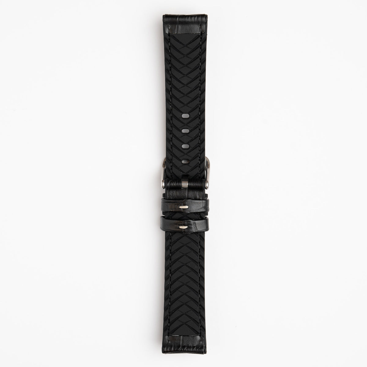 Black Mayfair Active watch strap, buckled, back view