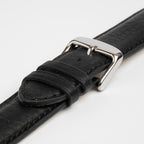 Henley Superior Supple Black Watch Strap, close-up of the buckle and keepers