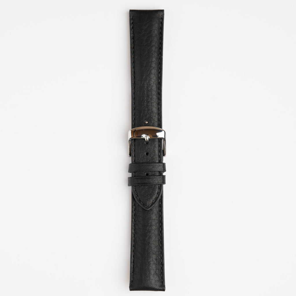 Henley Superior Supple Black Watch Strap, buckled up, front view
