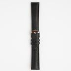 Henley Superior Supple Black Watch Strap, buckled up, front view
