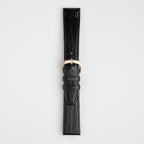 Teju Lizard Black Watch Strap, buckled up, front view