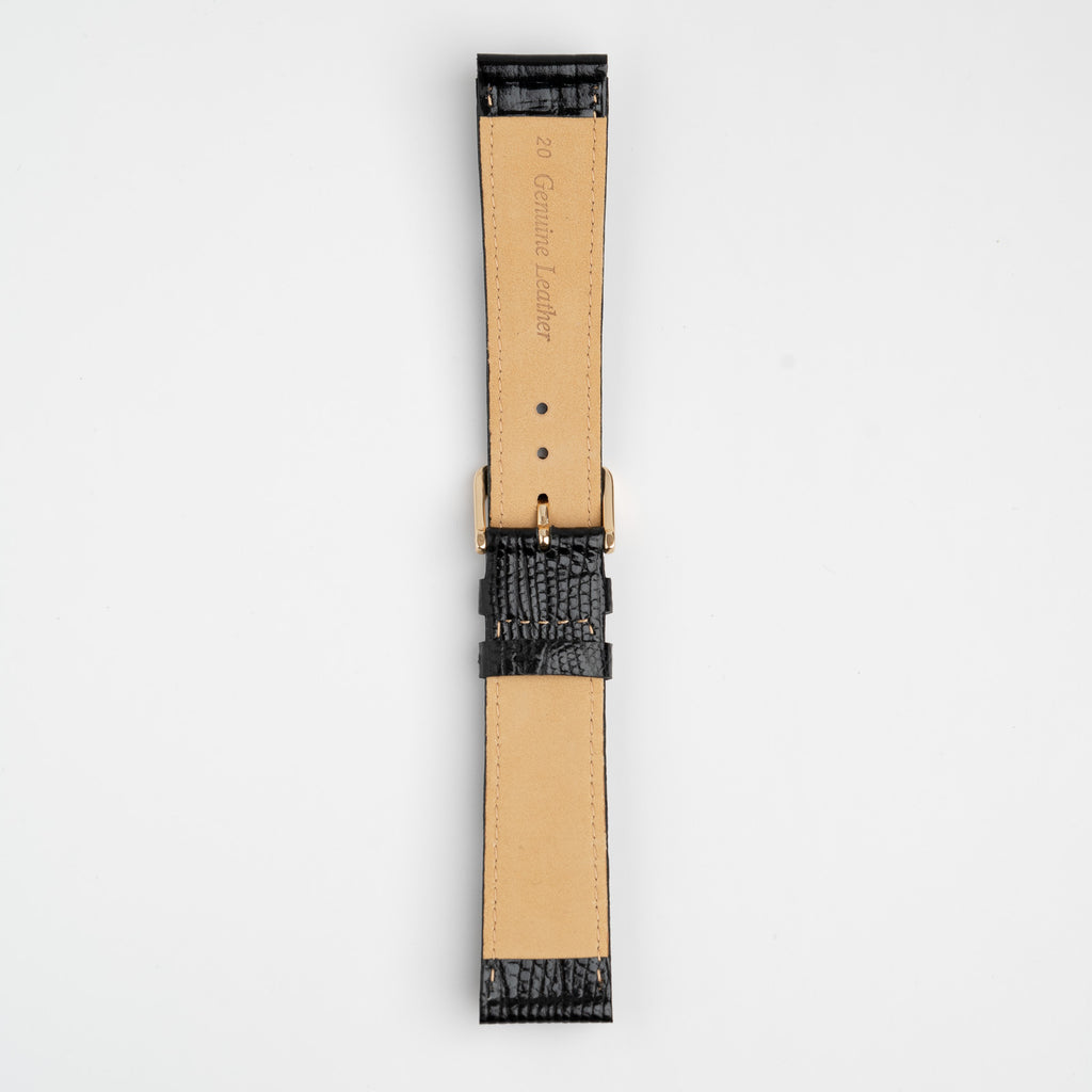 Teju Lizard Black Watch Strap, underside showing the lining