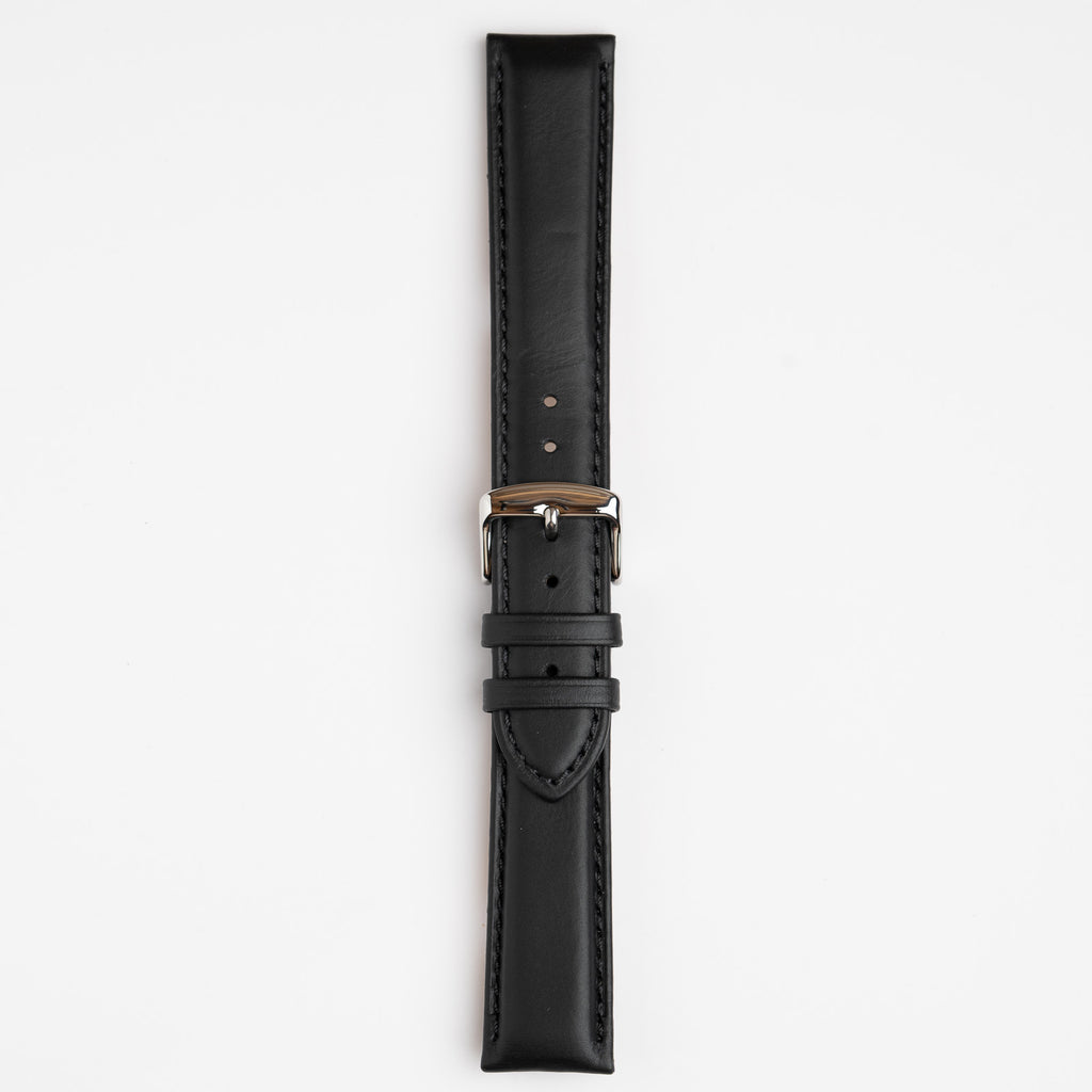 Henley Superior Black Watch Strap, buckled up, front view