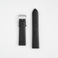 Windsor Smooth black leather watch strap with silver buckle, both pieces laid flat
