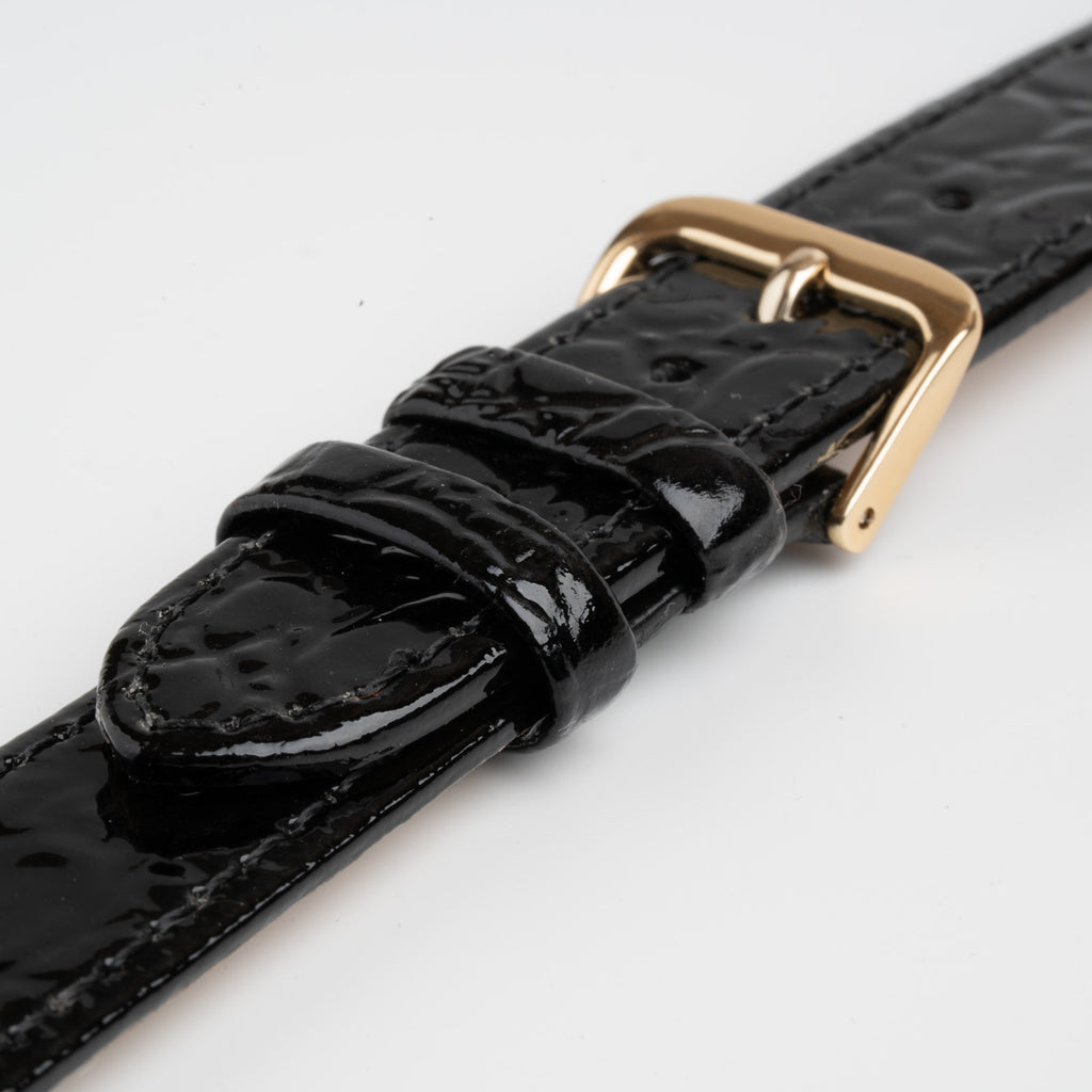 Crocodile Value Black Watch Strap, close-up of the buckle and keepers
