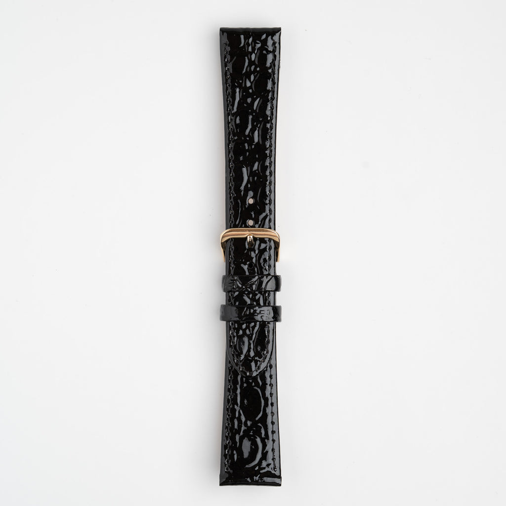 Crocodile Value Black Watch Strap, buckled up, front view