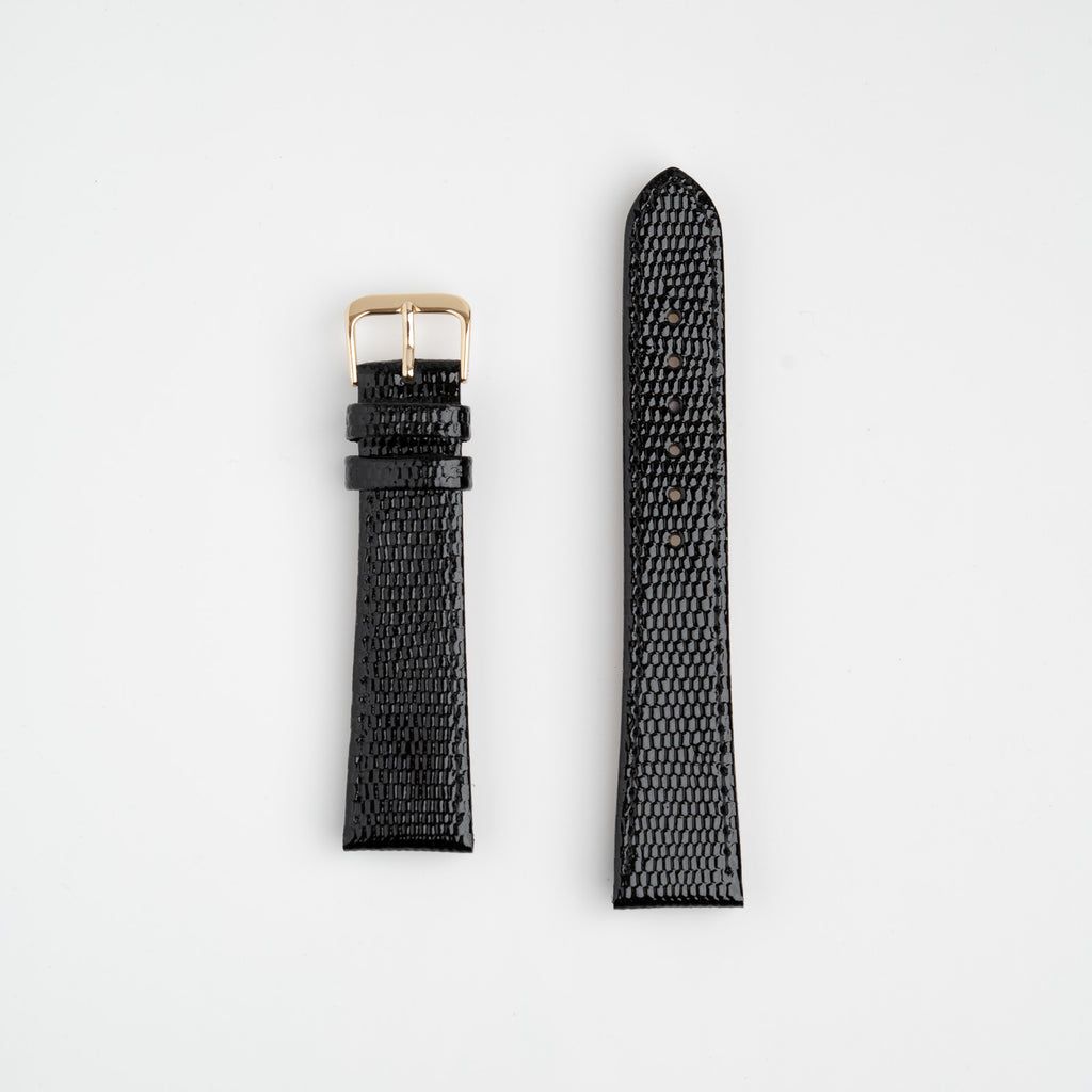Lizard Value Black Watch Strap, both pieces laid flat