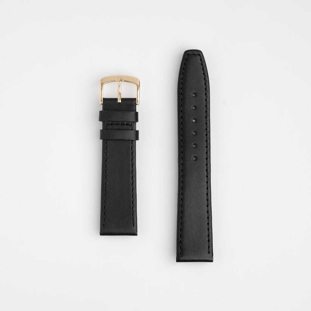 Water Resistant Stitched Black Watch Strap, both pieces laid flat