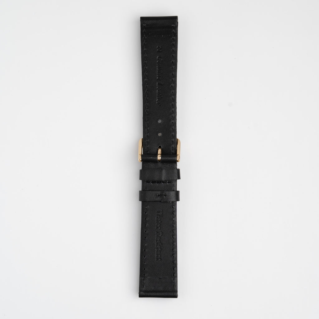 Water Resistant Stitched Black Watch Strap, underside showing the lining
