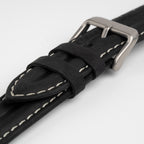 Submerge Double Ridge Black Watch Strap, close-up of the buckle and keepers