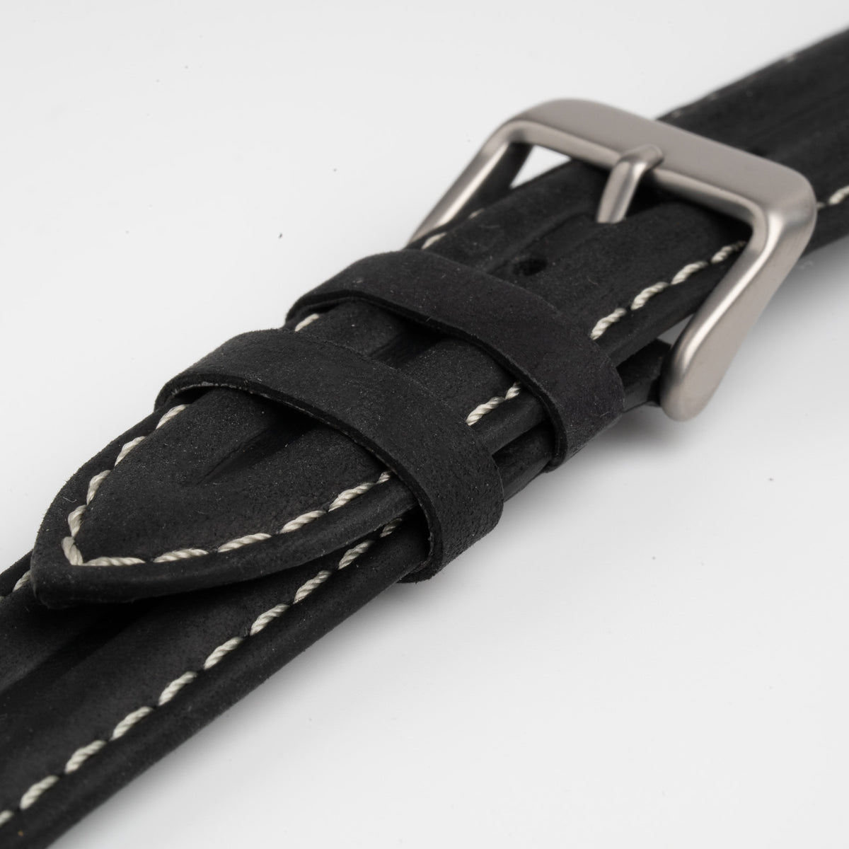 Submerge Double Ridge Black Watch Strap, close-up of the buckle and keepers