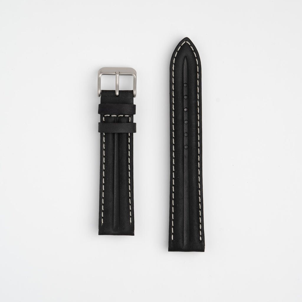 Submerge Double Ridge Black Watch Strap, both pieces laid flat