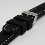 Submerge Extent Black & White Watch Strap, close-up of the buckle and keepers