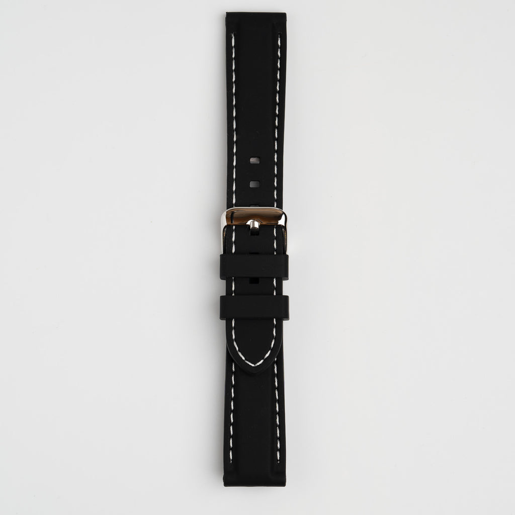 Submerge Extent Black & White Watch Strap, buckled up, front view