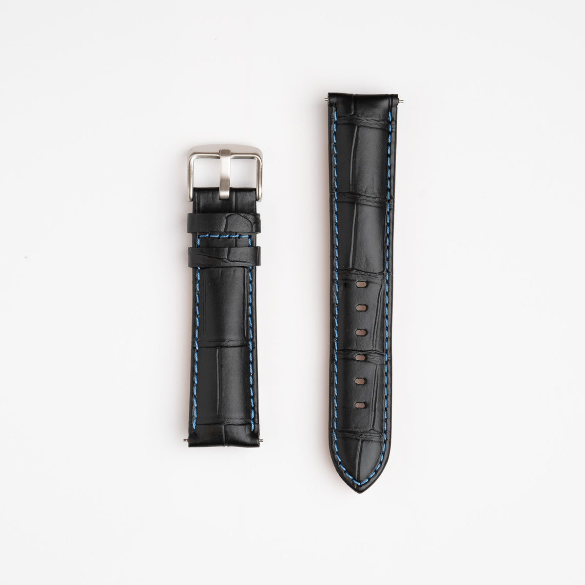 Silverstone Loop Quick Release Black Watch Strap, Blue Stitch