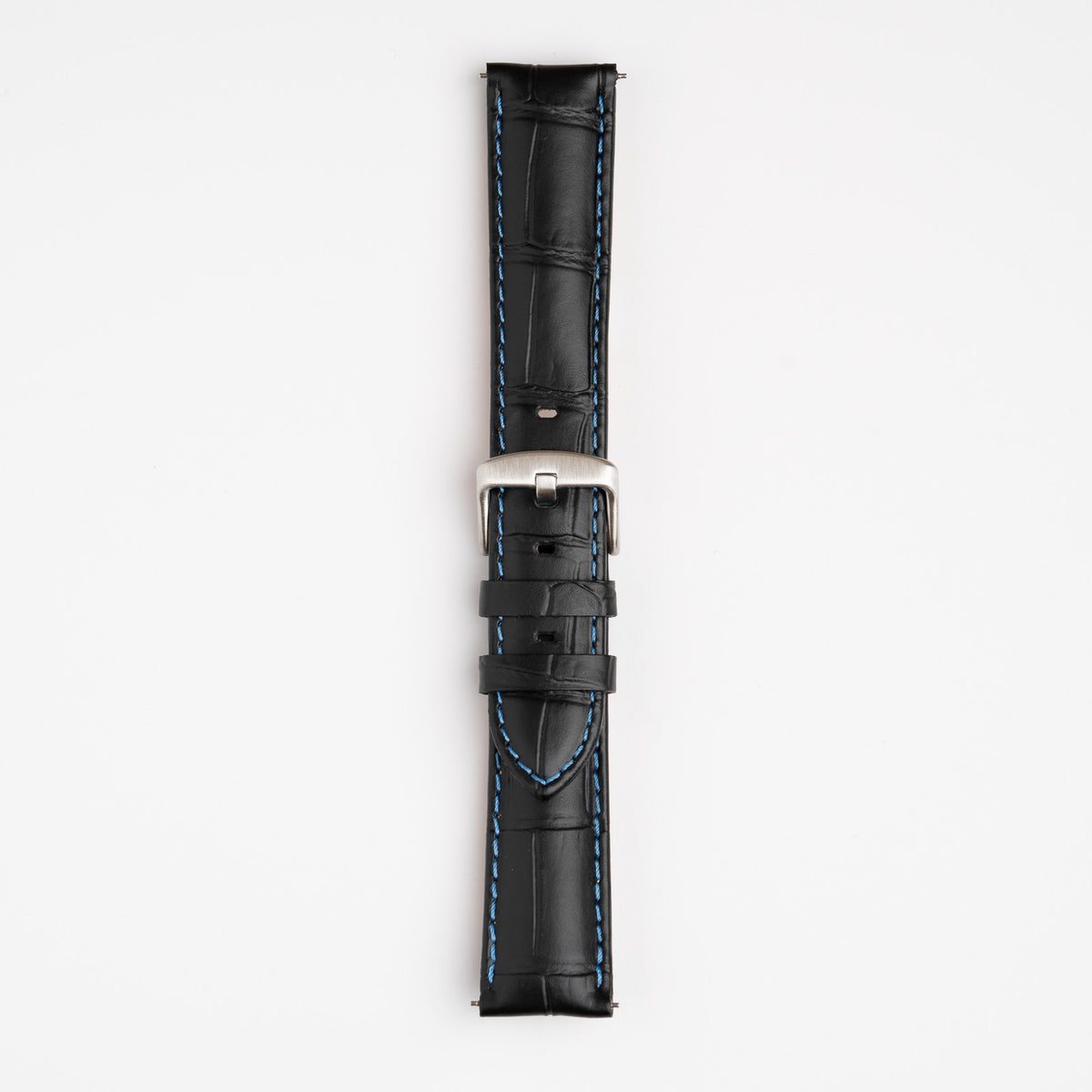 Silverstone Loop Quick Release Black Watch Strap, Blue Stitch