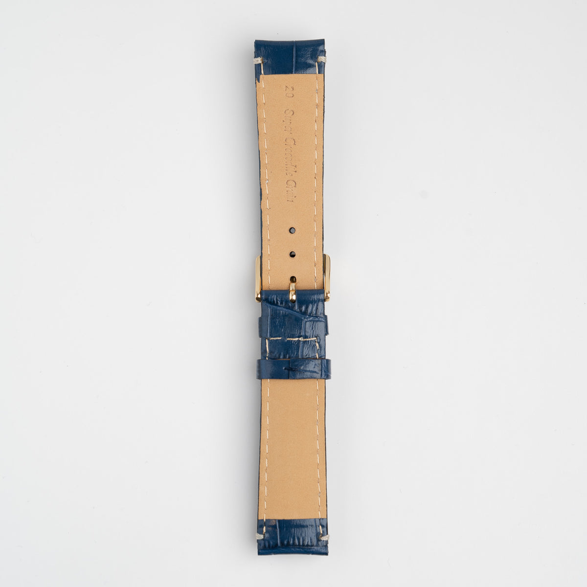 Blue Mayfair Classic watch strap, buckled, back view