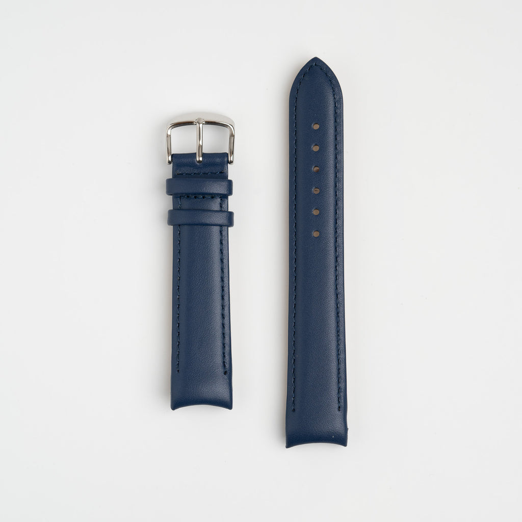 Smooth Curved Blue Watch Strap, both pieces laid flat