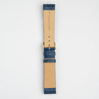Blue Mayfair Lizard watch strap, buckled, back view