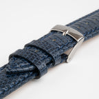 Autentico Lizard Blue Watch Strap, close-up of the buckle and keepers