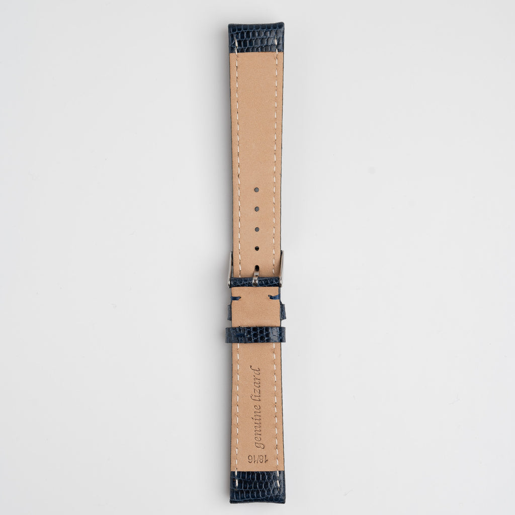 Autentico Lizard Blue Watch Strap, underside showing the lining