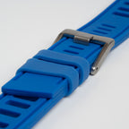Submerge ISO Dive Blue Watch Strap, close-up of the buckle and keepers