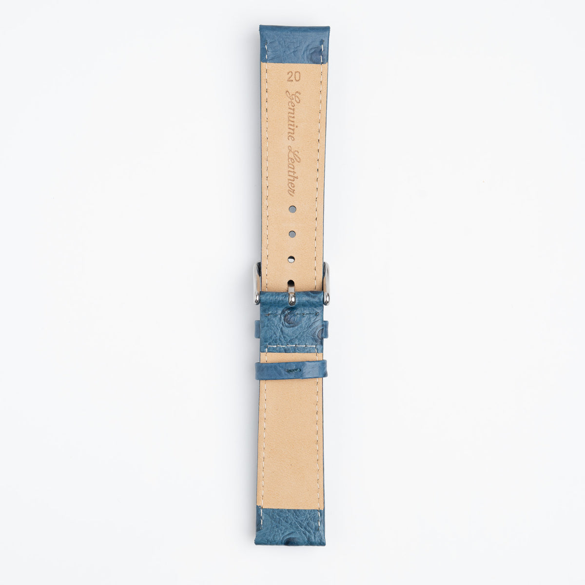 Sandbanks Ostrich Blue Watch Strap, underside showing the lining