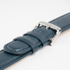 Henley Blue Watch Strap, close-up of the buckle and keepers