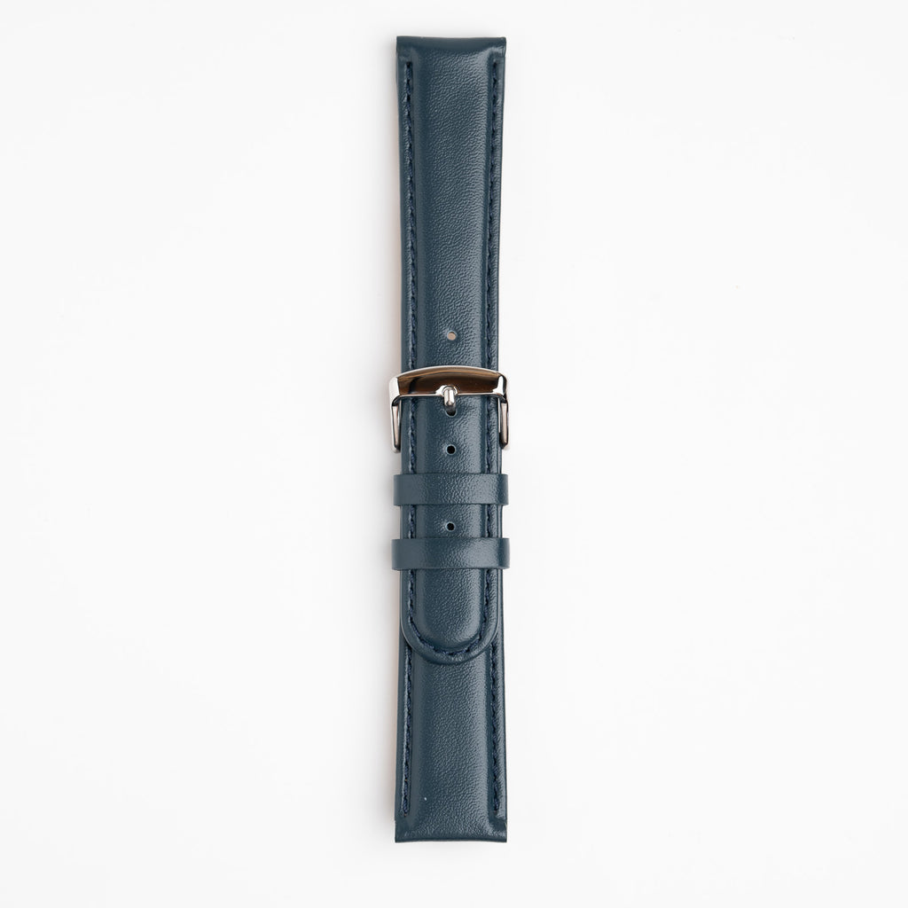 Henley Blue Watch Strap, buckled up, front view