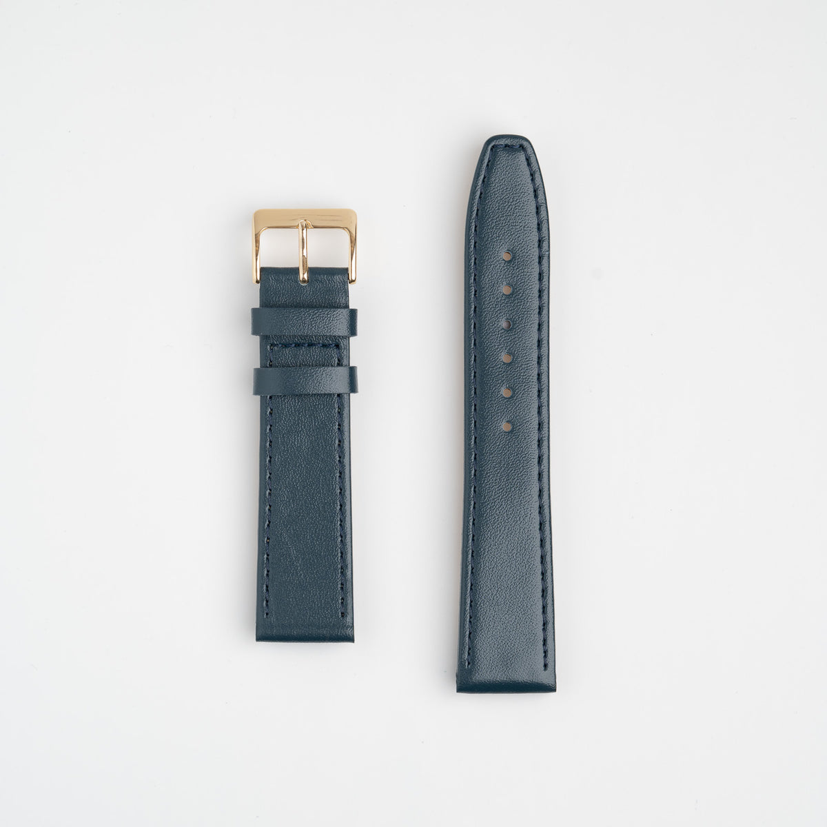Timeless classic blue leather watch strap featuring a square end, enhanced with soft nubuck lining. Available in 12mm, 14mm, 16mm, 18mm, 20mm, 22mm
