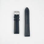 Raised Edge Oil Leather Blue Watch Strap, both pieces laid flat
